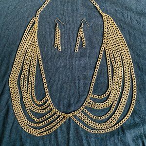 Golden chain necklace & earrings